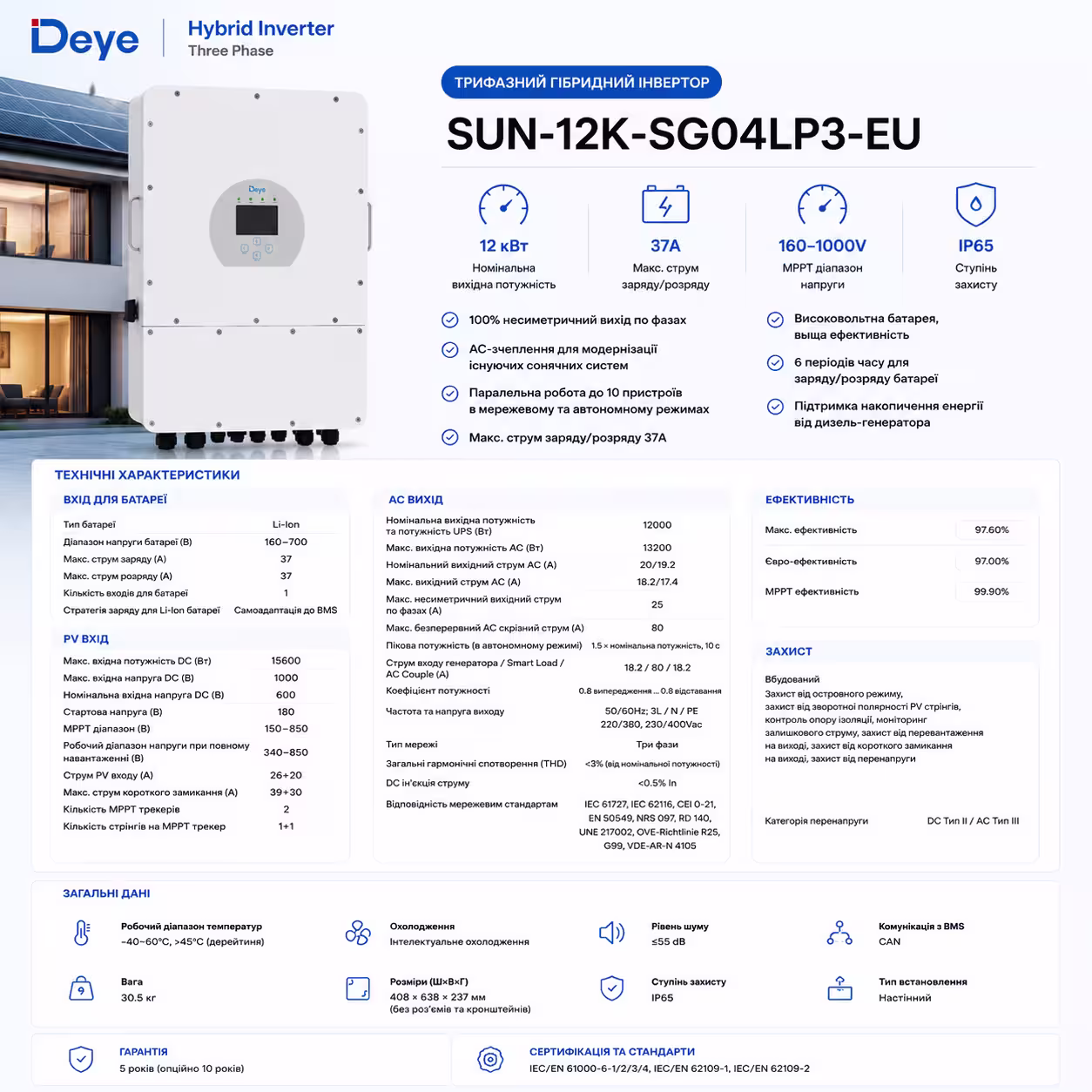 Deye 12 кВт трифазний гібридний інвертор SUN-12K-SG04LP3-EU — фото 9