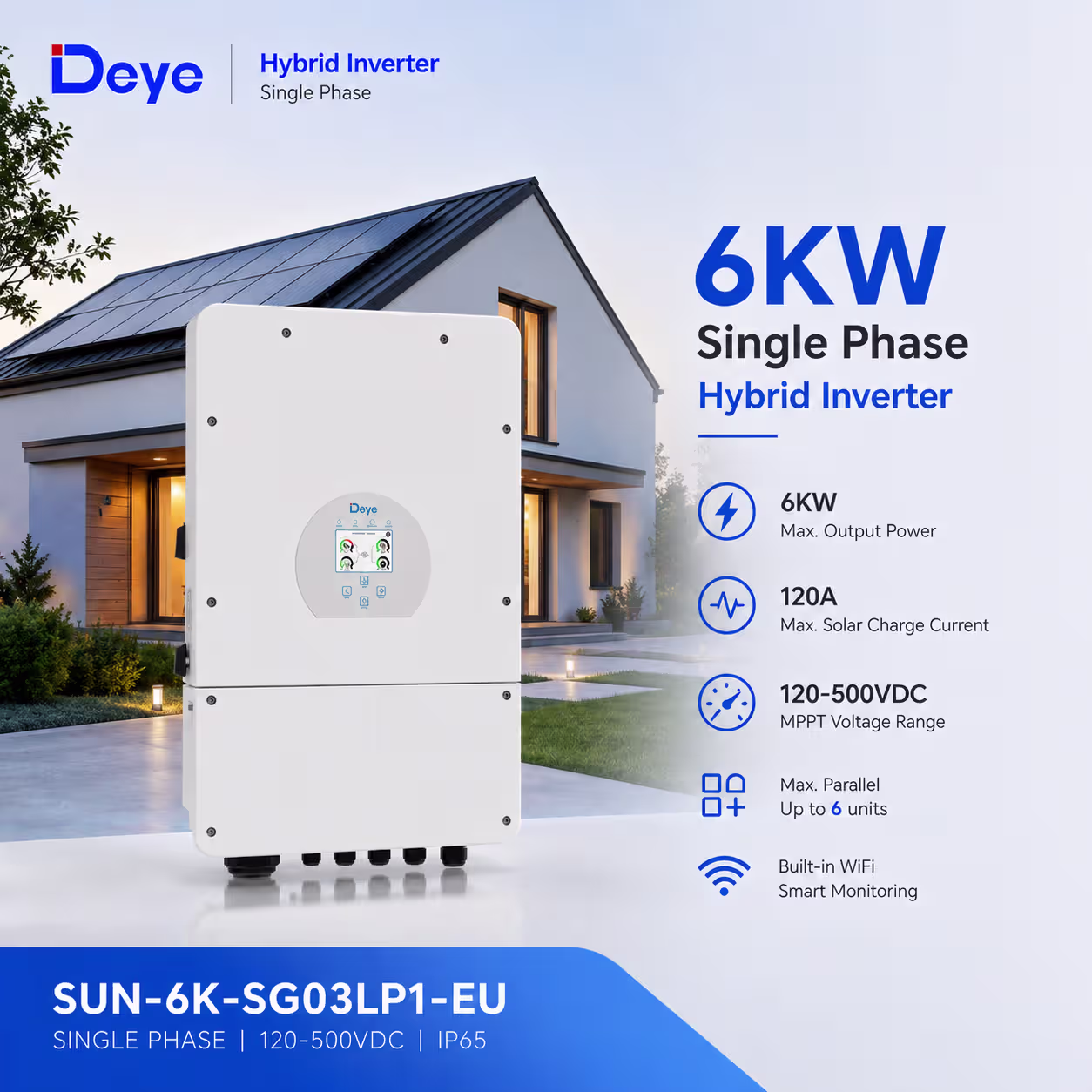 Deye 6 кВт однофазний гібридний інвертор SUN-6K-SG03LP1-EU