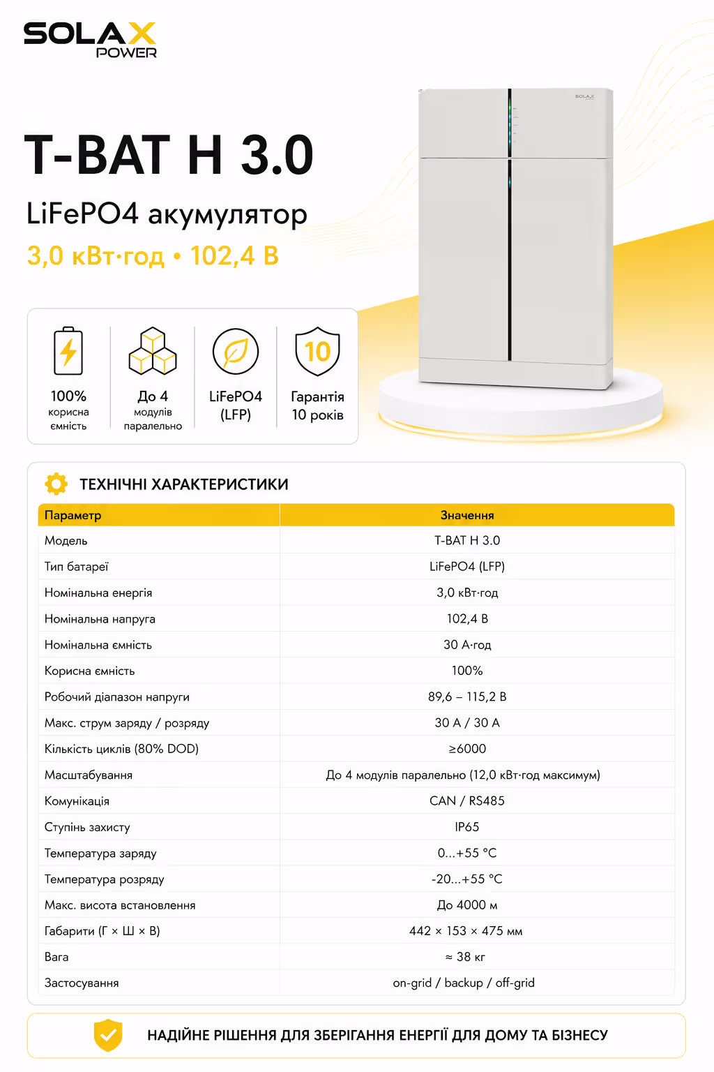 SOLAX 3,0 кВт/год 102,4В LiFePO4 акумулятор T-BAT H 3.0 — фото 6