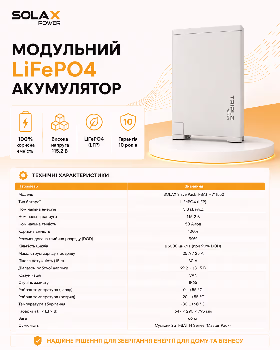 SOLAX Slave Pack T-BAT HV11550 LiFePO4 5,8 кВт/год 115,2 В акумулятор — фото 6