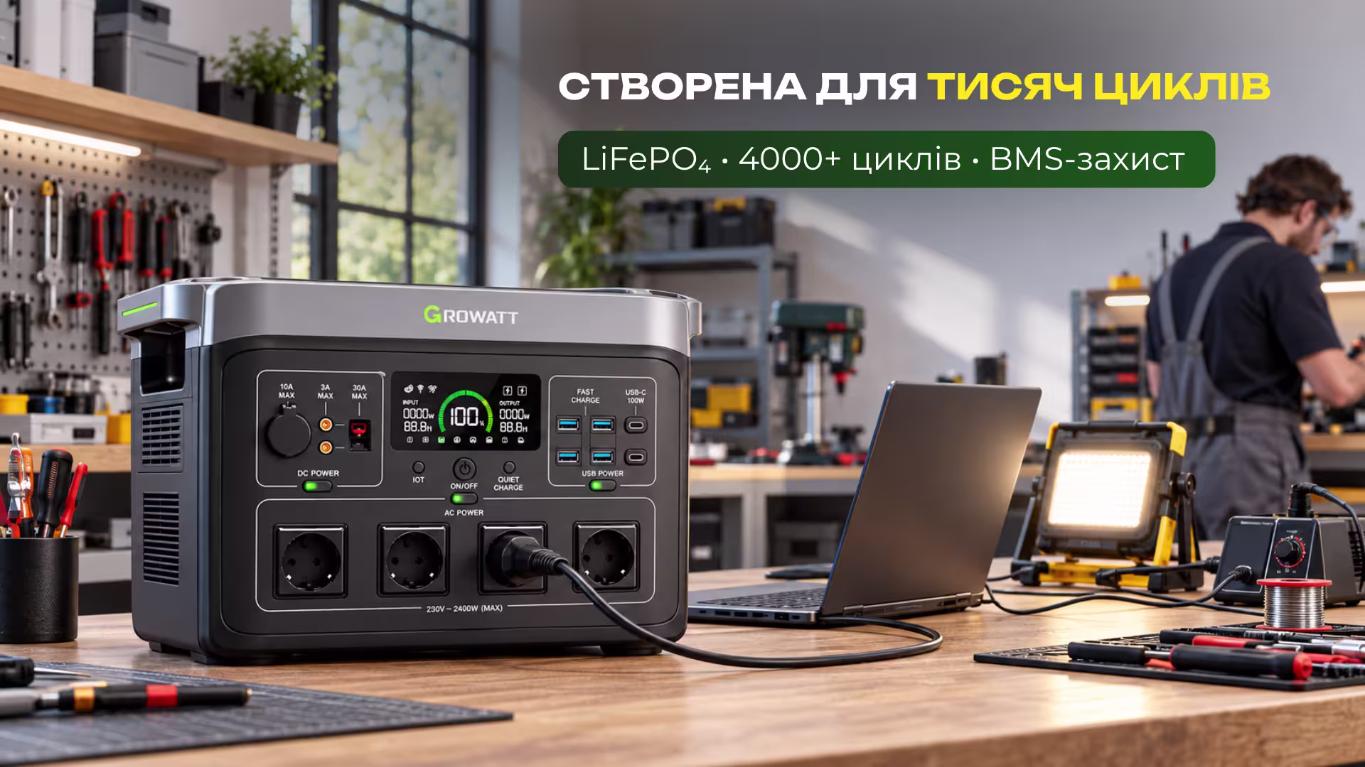 Портативна зарядна станція GROWATT Infinity 2000 Pro / 2400 Вт / 2048 Вт·год / LiFePO4 - банер 2