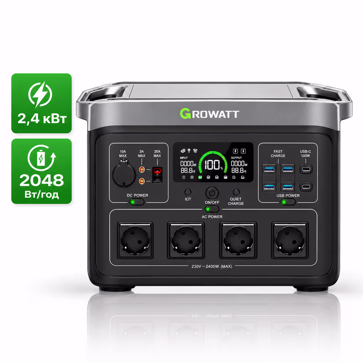 Портативна зарядна станція GROWATT Infinity 2000 Pro / 2400 Вт / 2048 Вт·год / LiFePO4 — основне фото