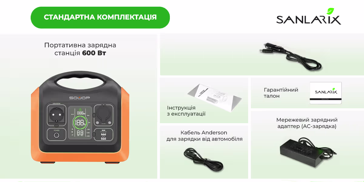 Sanlarix 68 Портативна зарядна станція Souop UPP600 - комплектація