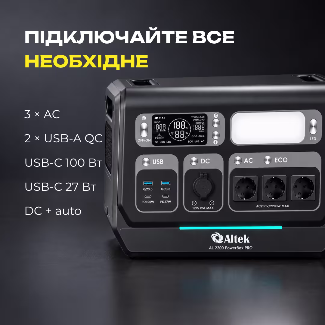 Портативна зарядна станція ALTEK AL 2400 PowerBox PRO PLUS / 2400 Вт / 2048 Вт⋅год / LiFePO4 — фото 8