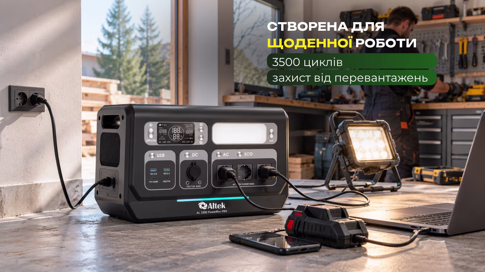 Sanlarix 66 Портативна зарядна станція ALTEK AL 2400 PowerBox PRO PLUS / 2400 Вт / 2048 Вт⋅год / LiFePO4 - банер 2