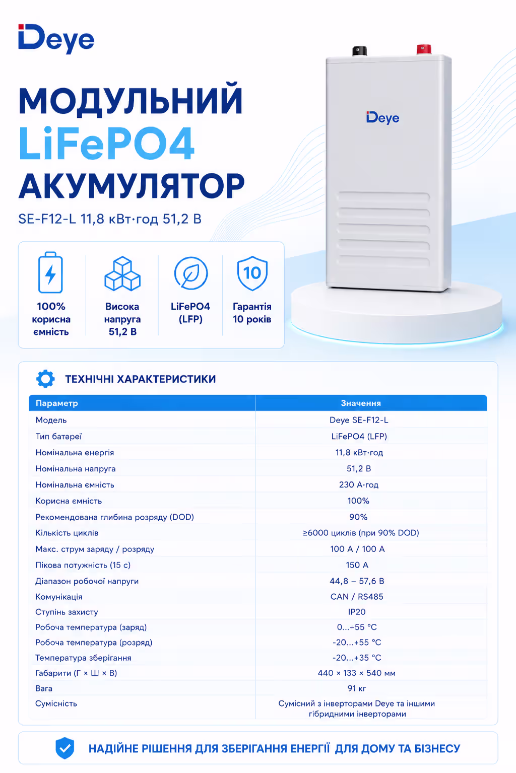 Deye 11,8 кВт/год 51,2В LiFePO4 акумулятор SE-F12-L — фото 7