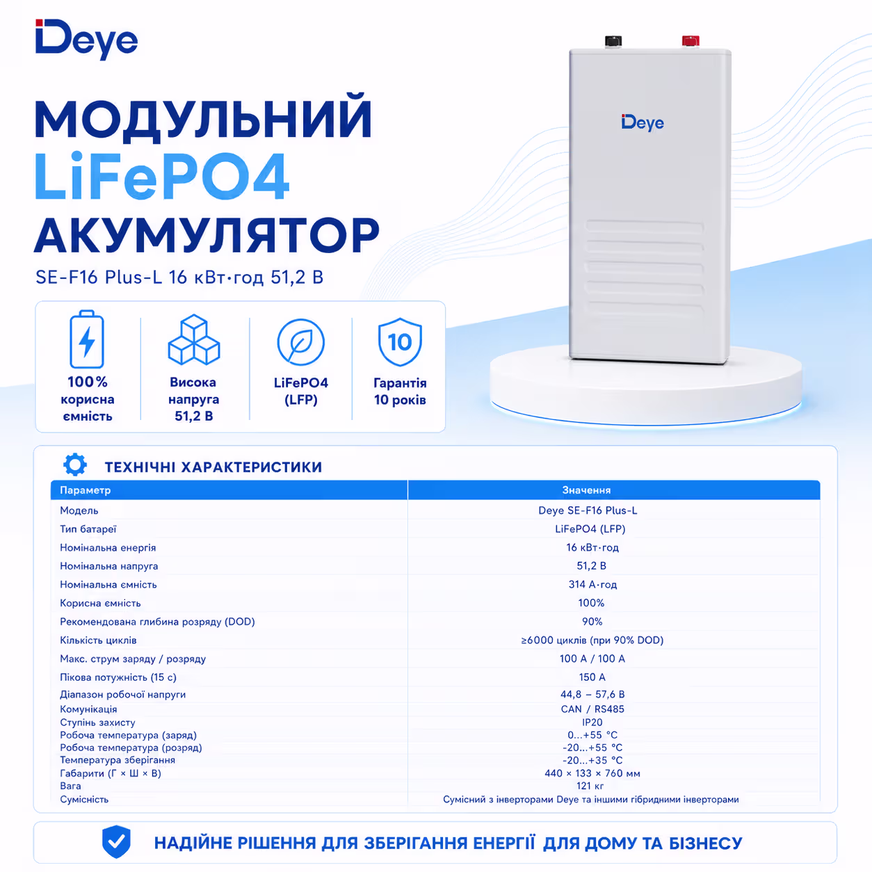 Deye 16 кВт/год 51,2В SE-F16 Plus-L LiFePO4 акумулятор — фото 7