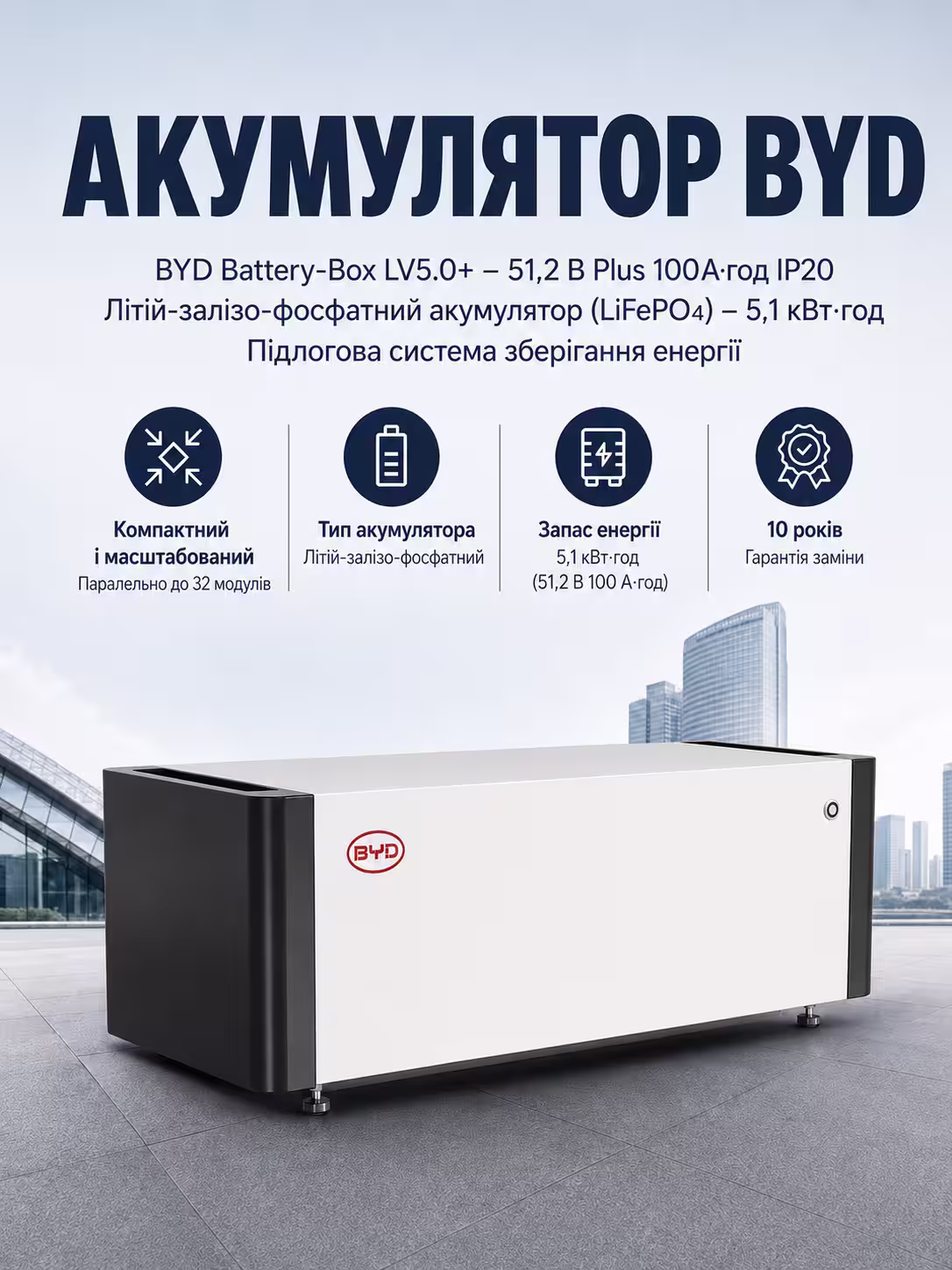 BYD 5,1 кВт/год 51,2В LiFePO4 акумулятор BatteryBox LV5.+ — фото 3