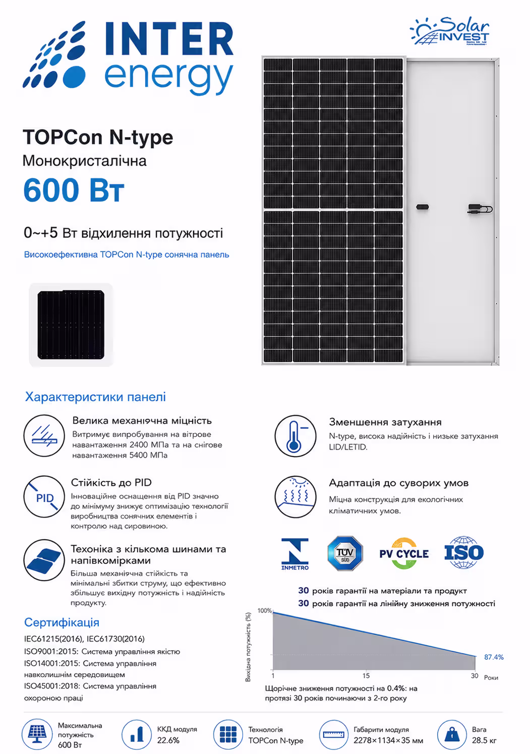 Inter Energy 600 Вт сонячна панель IE182x182/M600/72/МН​​​​​ N-TYPE — фото 3