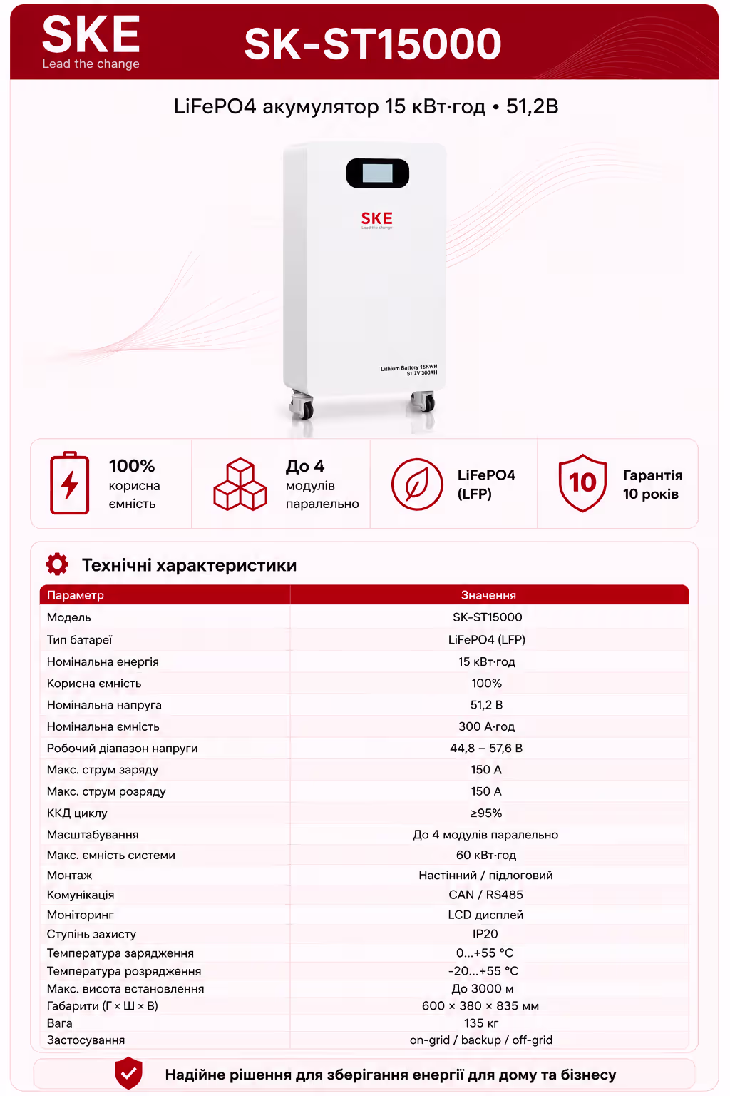 SKE 15 кВт/год 51,2В LiFePO4 акумулятор SK-ST15000 — фото 7