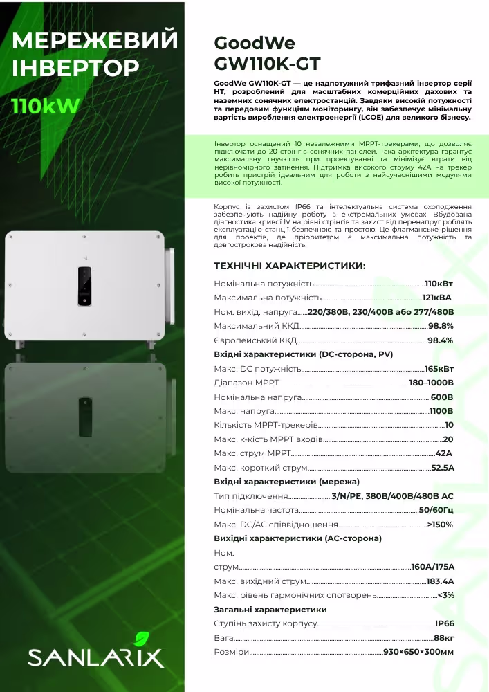 GoodWe GW110K-GT 110 кВт трифазний мережевий інвертор — фото 3