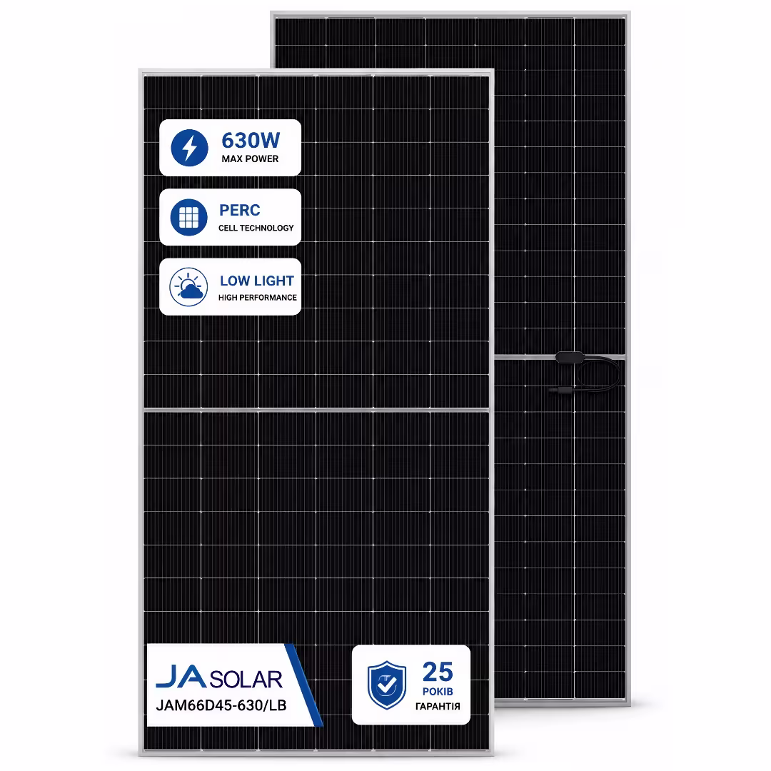 Ja Solar 630 Вт сонячна панель JAM66D45-630/LB Bifacial — основне фото
