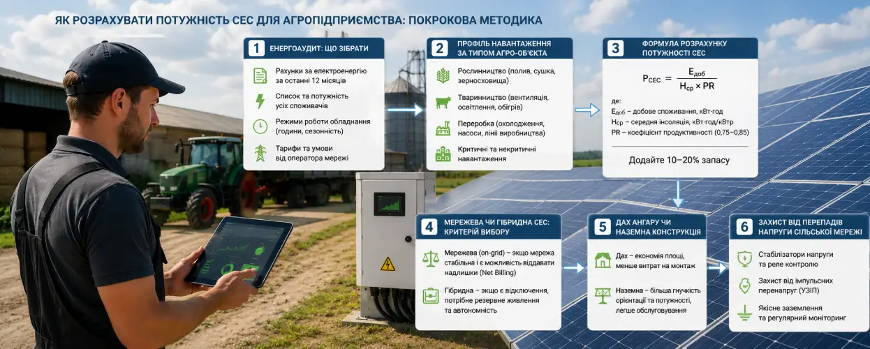 Як розрахувати потужність СЕС для агропідприємства: покрокова методика