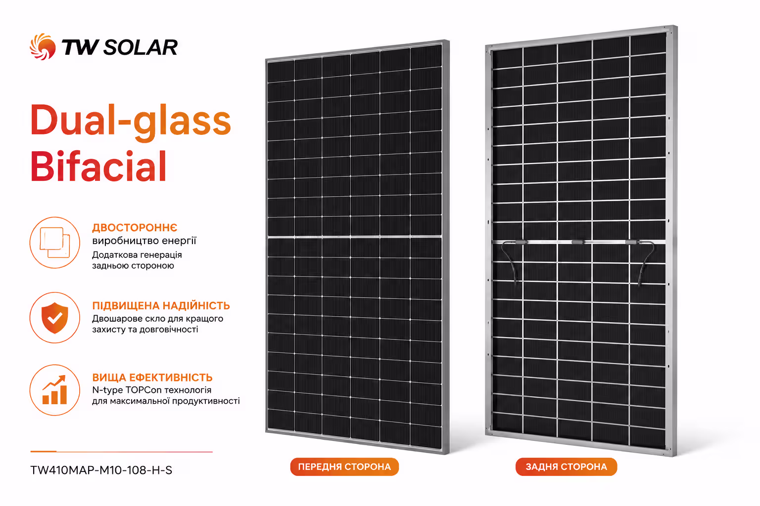 Tongwei TW Solar 625 Вт сонячна панель N-type, Dual-glass Bifacial, TWMNH-66HD625